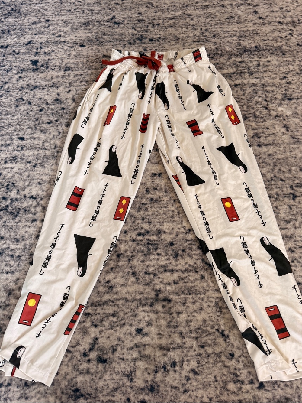 White Graphic Sleep Pants with Black & Red Accents